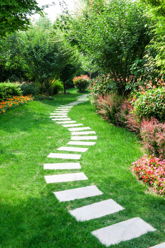 A winding stone road in the villa garden